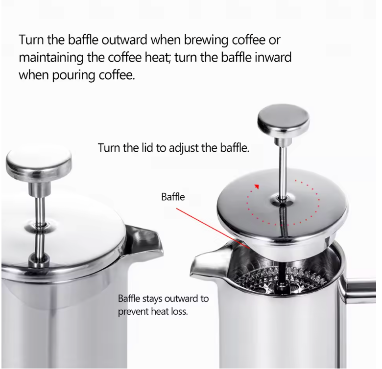 Partes de la Cafetera Francesa French Press o de émbolo, de acero inoxidable, en venta en Black Jebena