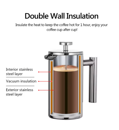 Cafetera Francesa French Press o de émbolo, de acero inoxidable que aguanta una hora gracias al vacío, en venta en Black Jebena