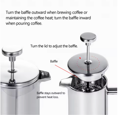 Partes de la Cafetera Francesa French Press o de émbolo, de acero inoxidable, en venta en Black Jebena